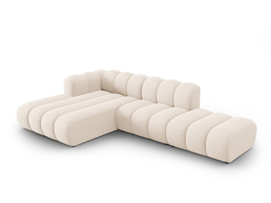 MICADONI Lupin Modular ben hjrnesofa, venstre, 5 sder - beige chenille og sort plast