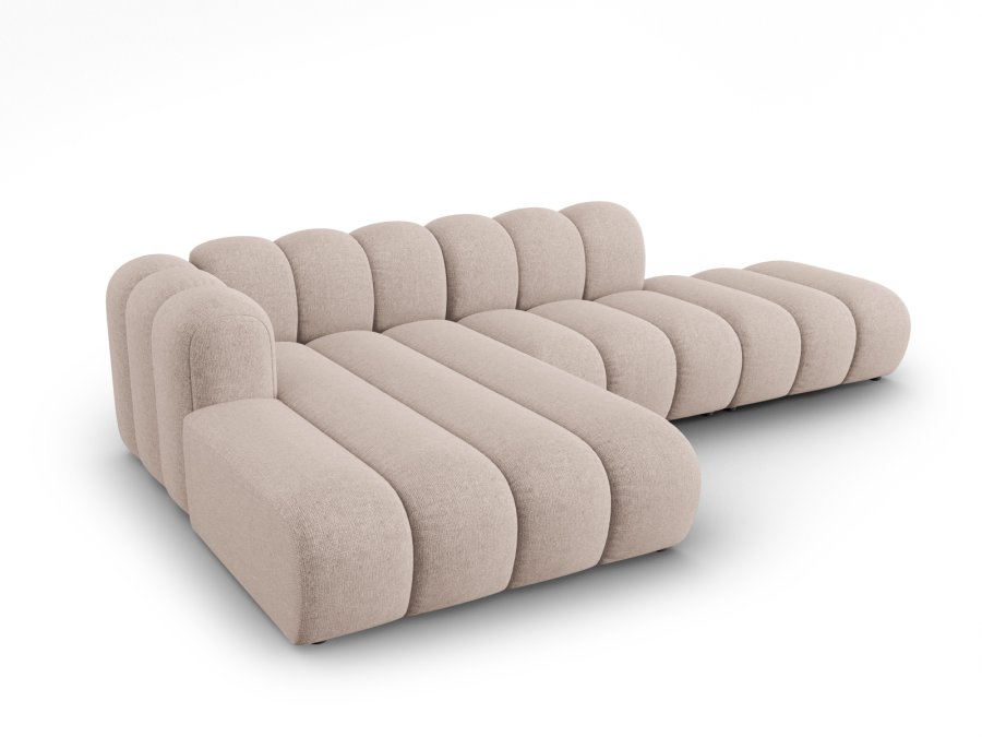 MICADONI Lupin Modular ben hjrnesofa, venstre, 5 sder - beige chenille og sort plast