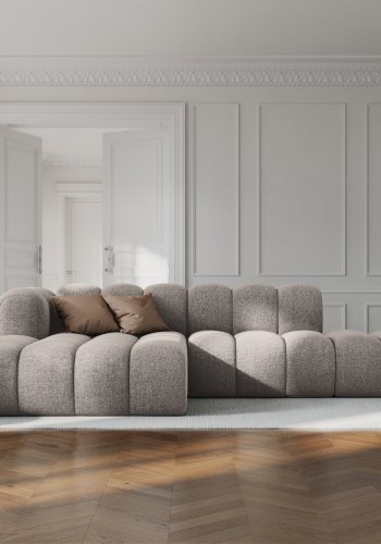 MICADONI Lupin Modular ben hjrnesofa, venstre, 5 sder - beige chenille og sort plast