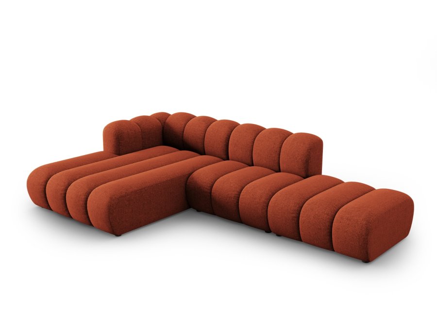 MICADONI Lupin Modular ben hjrnesofa, venstre, 5 sder - orange chenille og sort plast