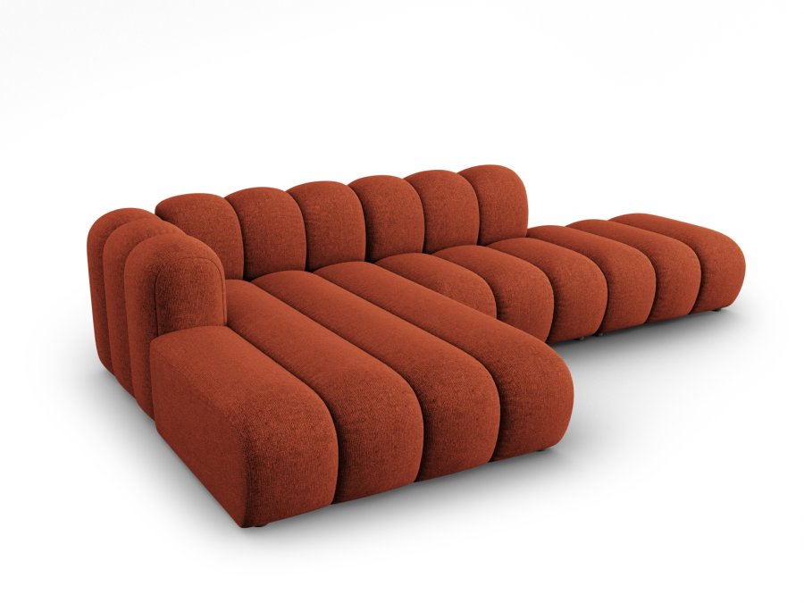 MICADONI Lupin Modular ben hjrnesofa, venstre, 5 sder - orange chenille og sort plast