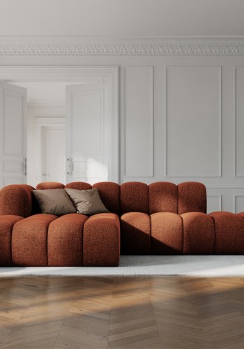 MICADONI Lupin Modular ben hjrnesofa, venstre, 5 sder - orange chenille og sort plast