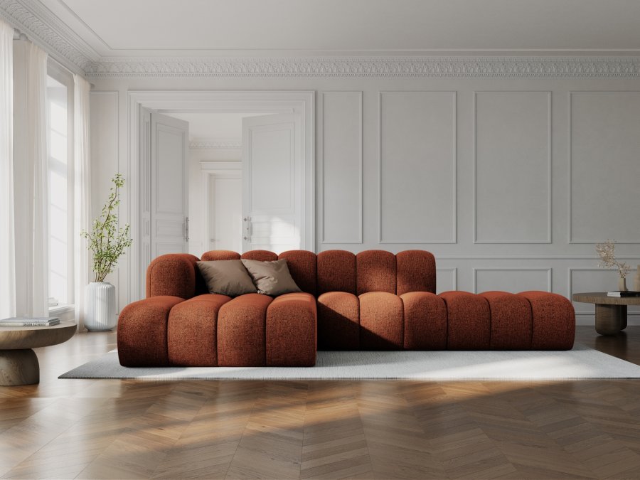 MICADONI Lupin Modular ben hjrnesofa, venstre, 5 sder - orange chenille og sort plast