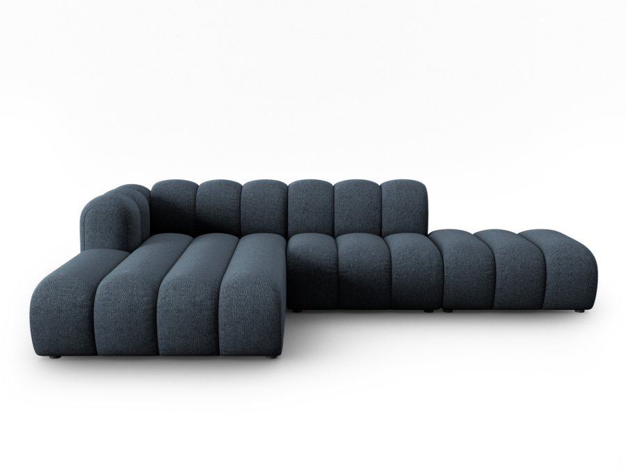 MICADONI Lupin Modular ben hjrnesofa, venstre, 5 sder - bl chenille og sort plast