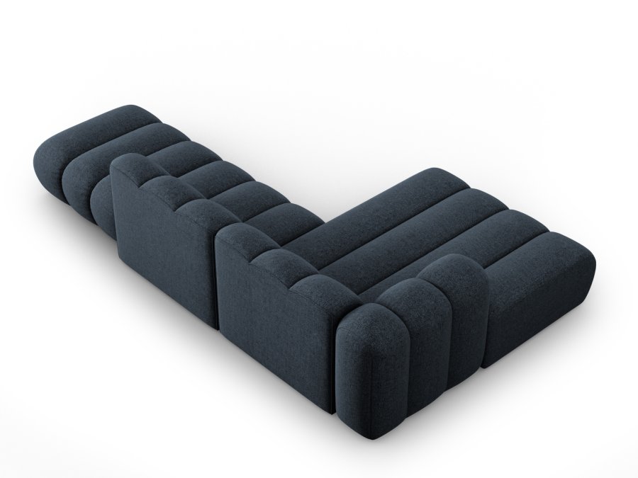 MICADONI Lupin Modular ben hjrnesofa, venstre, 5 sder - bl chenille og sort plast
