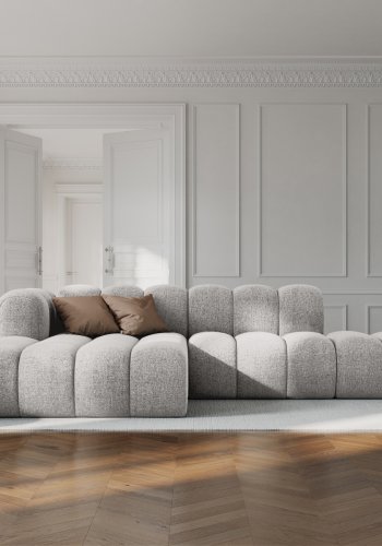 MICADONI Lupin Modular ben hjrnesofa, venstre, 5 sder - gr chenille og sort plast