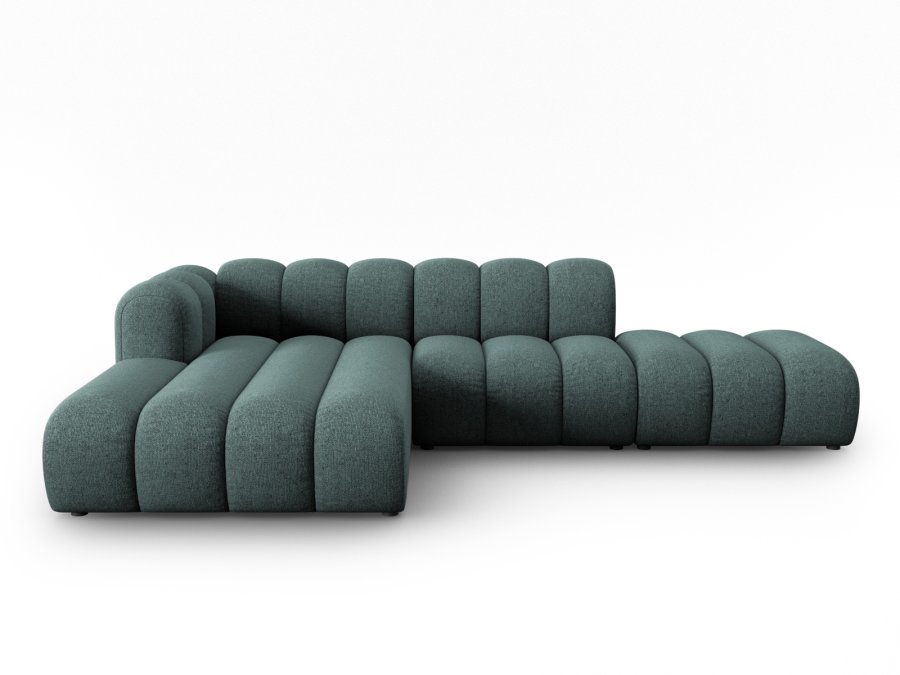 MICADONI Lupin Modular ben hjrnesofa, venstre, 5 sder - bl chenille og sort plast