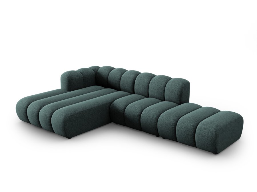 MICADONI Lupin Modular ben hjrnesofa, venstre, 5 sder - bl chenille og sort plast