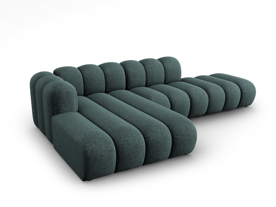 MICADONI Lupin Modular ben hjrnesofa, venstre, 5 sder - bl chenille og sort plast