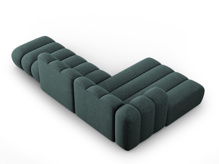 MICADONI Lupin Modular ben hjrnesofa, venstre, 5 sder - bl chenille og sort plast