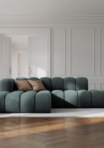 MICADONI Lupin Modular ben hjrnesofa, venstre, 5 sder - bl chenille og sort plast