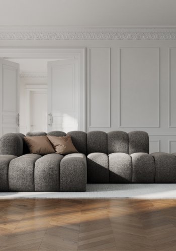 MICADONI Lupin Modular ben hjrnesofa, venstre, 5 sder - gr chenille og sort plast