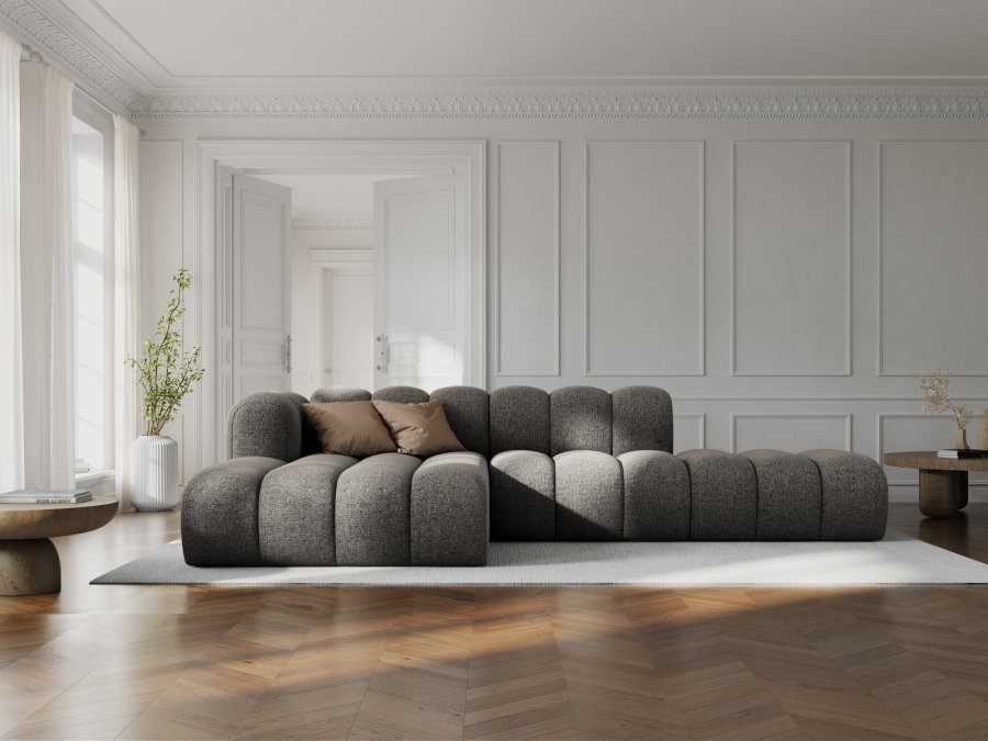 MICADONI Lupin Modular ben hjrnesofa, venstre, 5 sder - gr chenille og sort plast