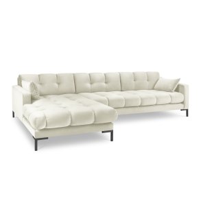 MICADONI Mamaia hjrnesofa, venstre, 5 sder - beige fljl og sort metal