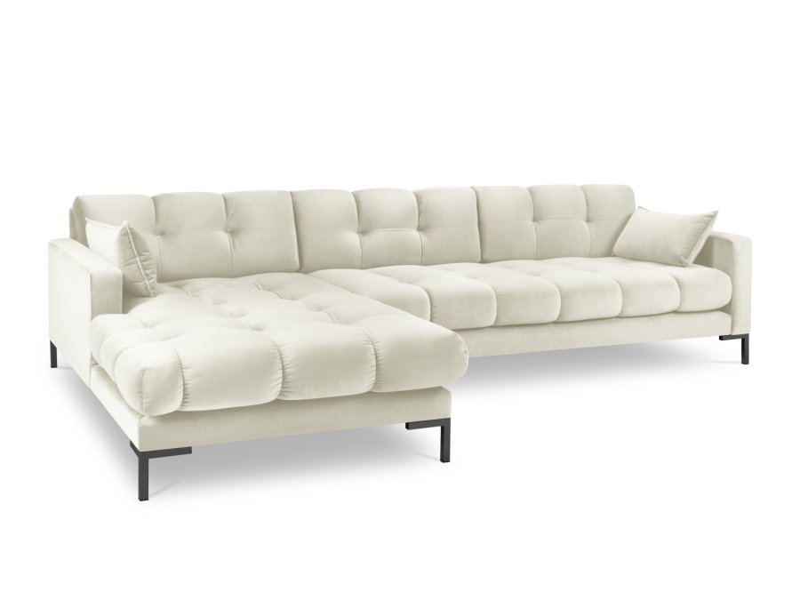 MICADONI Mamaia hjrnesofa, venstre, 5 sder - beige fljl og sort metal