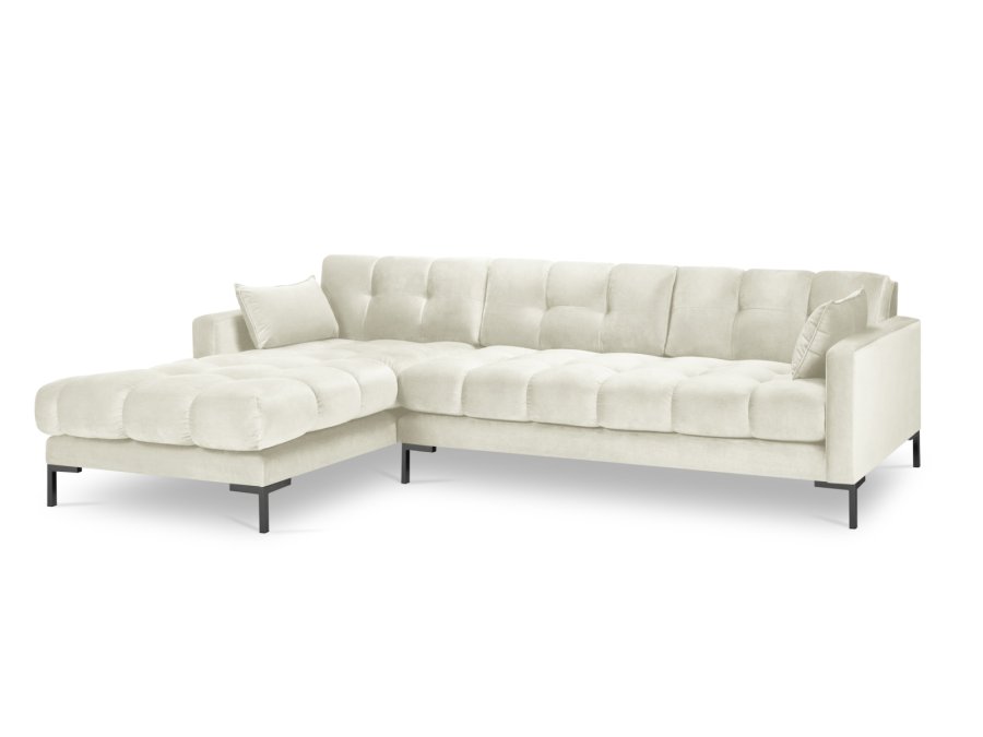 MICADONI Mamaia hjrnesofa, venstre, 5 sder - beige fljl og sort metal