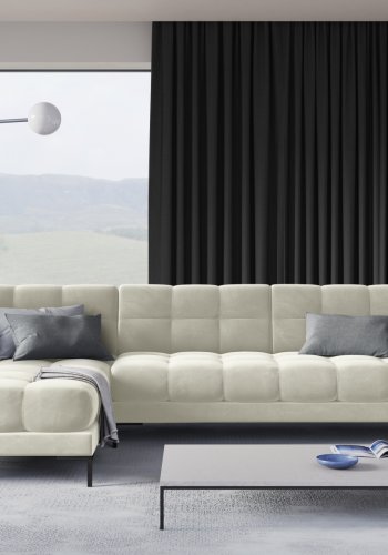 MICADONI Mamaia hjrnesofa, venstre, 5 sder - beige fljl og sort metal