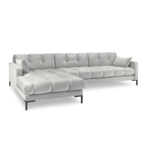 MICADONI Mamaia hjrnesofa, venstre, 5 sder - slv fljl og sort metal