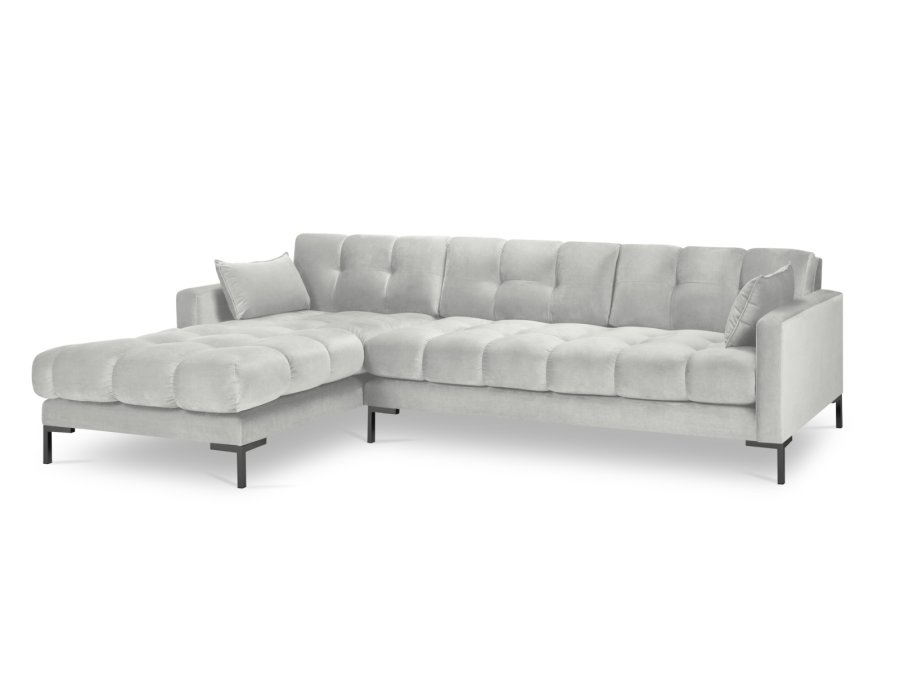 MICADONI Mamaia hjrnesofa, venstre, 5 sder - slv fljl og sort metal
