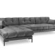 MICADONI Mamaia hjrnesofa, venstre, 5 sder - gr fljl og sort metal