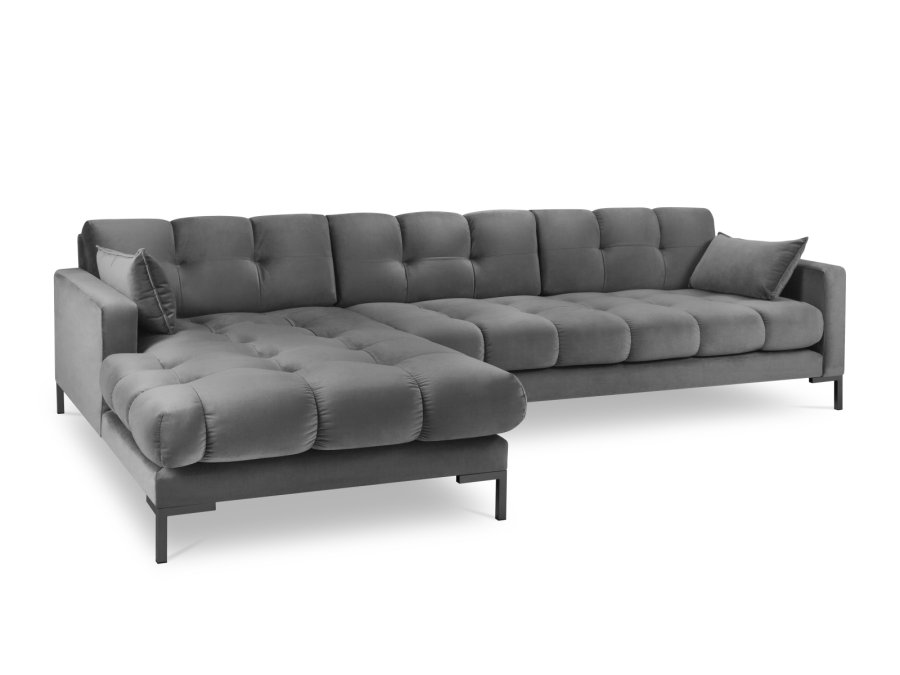 MICADONI Mamaia hjrnesofa, venstre, 5 sder - gr fljl og sort metal