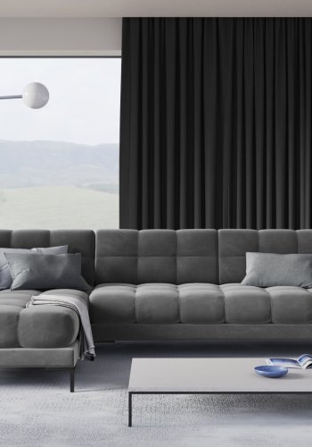 MICADONI Mamaia hjrnesofa, venstre, 5 sder - gr fljl og sort metal