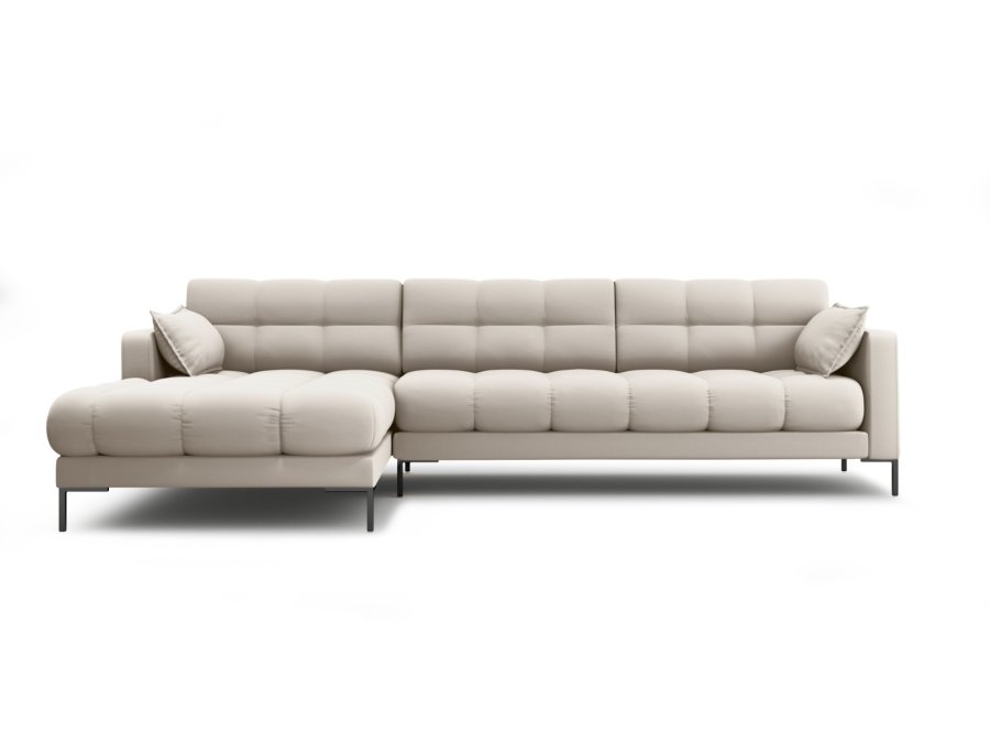 MICADONI Mamaia hjrnesofa, venstre, 5 sder - beige stof og sort metal