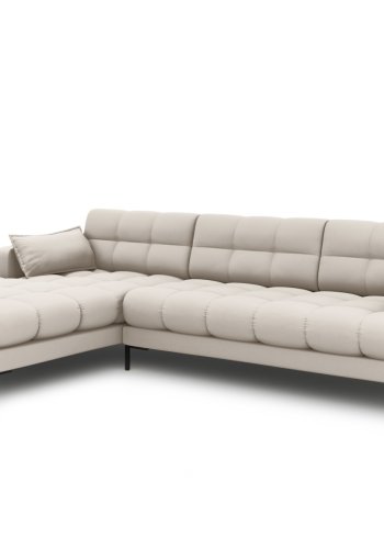 MICADONI Mamaia hjrnesofa, venstre, 5 sder - beige stof og sort metal