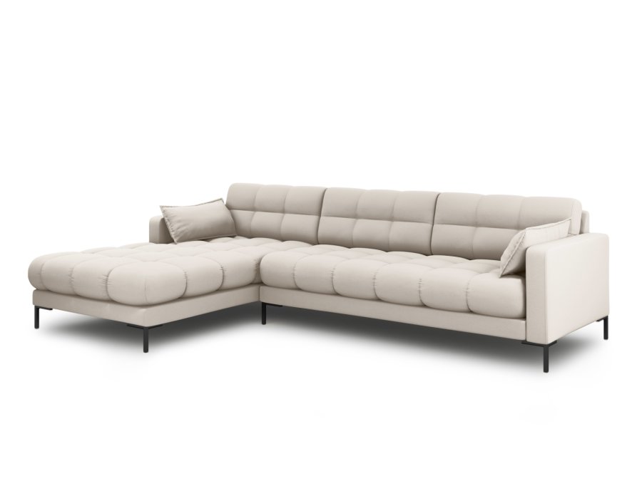 MICADONI Mamaia hjrnesofa, venstre, 5 sder - beige stof og sort metal