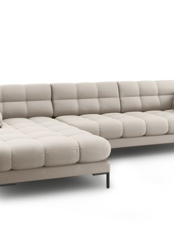 MICADONI Mamaia hjrnesofa, venstre, 5 sder - beige stof og sort metal