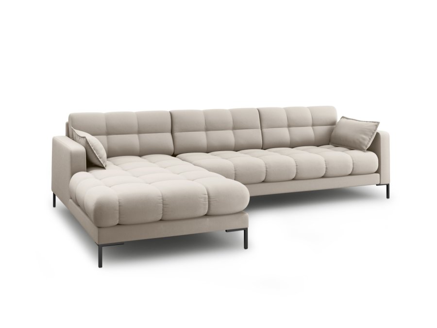 MICADONI Mamaia hjrnesofa, venstre, 5 sder - beige stof og sort metal
