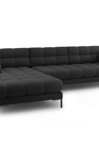 MICADONI Mamaia hjrnesofa, venstre, 5 sder - antracitgr stof og sort metal
