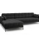 MICADONI Mamaia hjrnesofa, venstre, 5 sder - antracitgr stof og sort metal