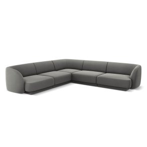 MICADONI Miley Symmetrical hjrnesofa, 5 sder - gr fljl og sort plast