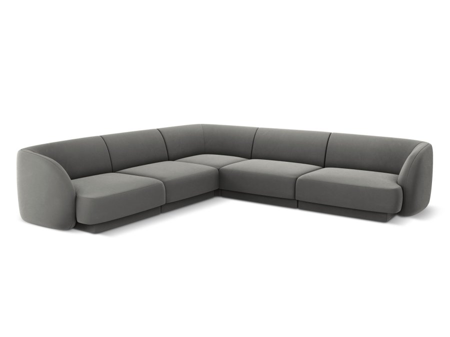 MICADONI Miley Symmetrical hjrnesofa, 5 sder - gr fljl og sort plast