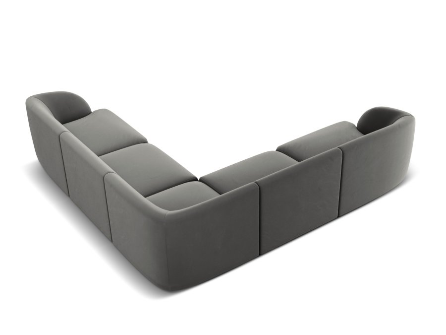 MICADONI Miley Symmetrical hjrnesofa, 5 sder - gr fljl og sort plast