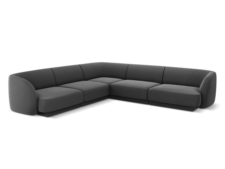 MICADONI Miley Symmetrical hjrnesofa, 5 sder - gr fljl og sort plast