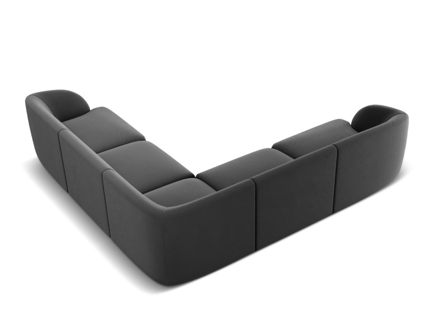 MICADONI Miley Symmetrical hjrnesofa, 5 sder - gr fljl og sort plast