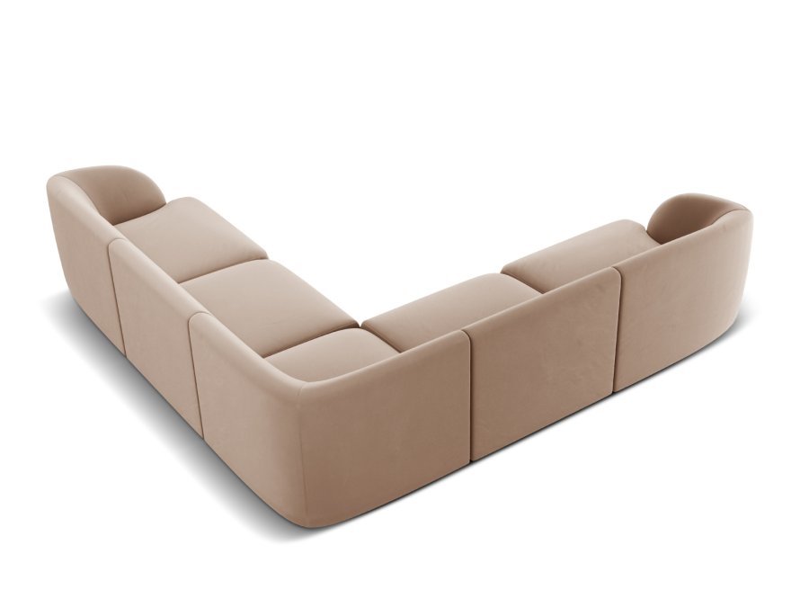 MICADONI Miley Symmetrical hjrnesofa, 5 sder - brun fljl og sort plast