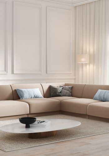 MICADONI Miley Symmetrical hjrnesofa, 5 sder - brun fljl og sort plast