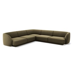 MICADONI Miley Symmetrical hjrnesofa, 5 sder - grn fljl og sort plast
