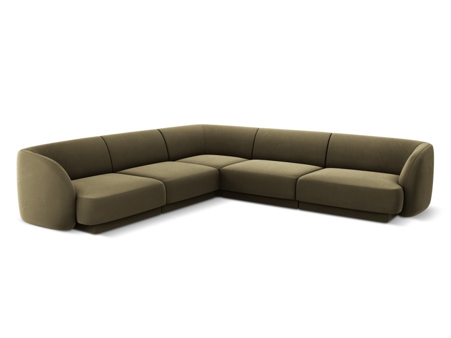 MICADONI Miley Symmetrical hjrnesofa, 5 sder - grn fljl og sort plast