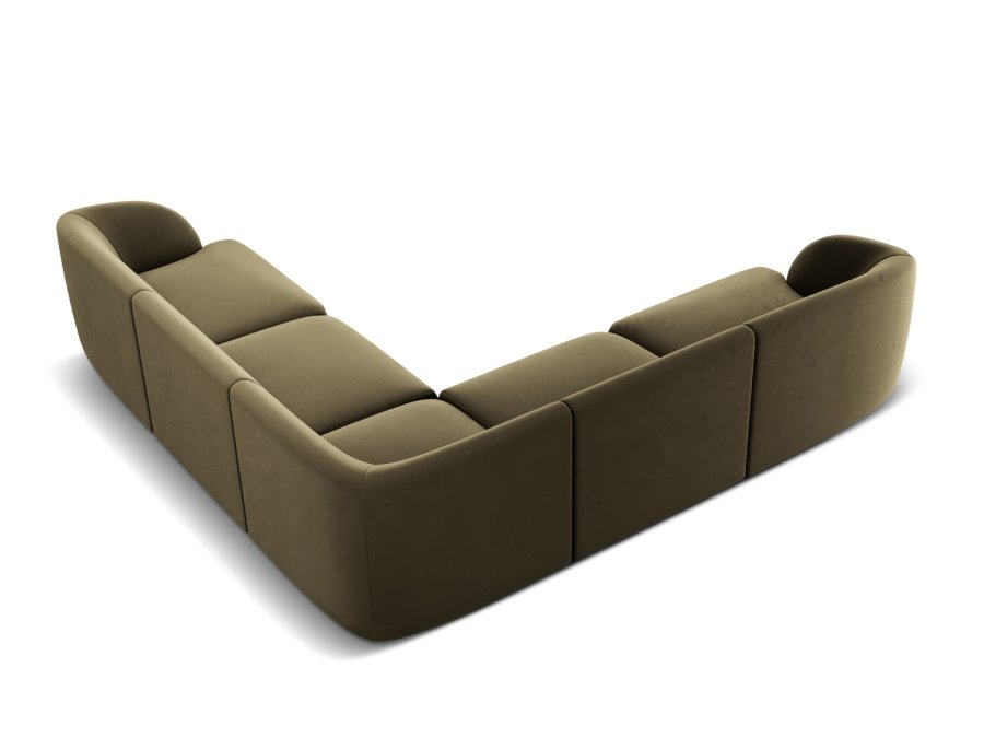 MICADONI Miley Symmetrical hjrnesofa, 5 sder - grn fljl og sort plast