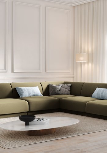 MICADONI Miley Symmetrical hjrnesofa, 5 sder - grn fljl og sort plast