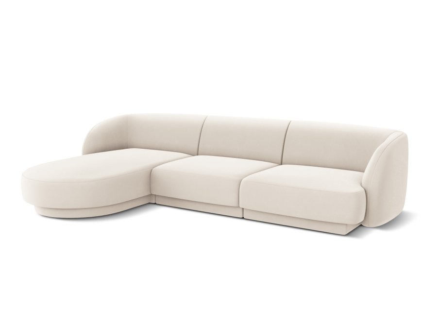 MICADONI Miley hjrnesofa, venstre, 4 sder - beige fljl og sort plast