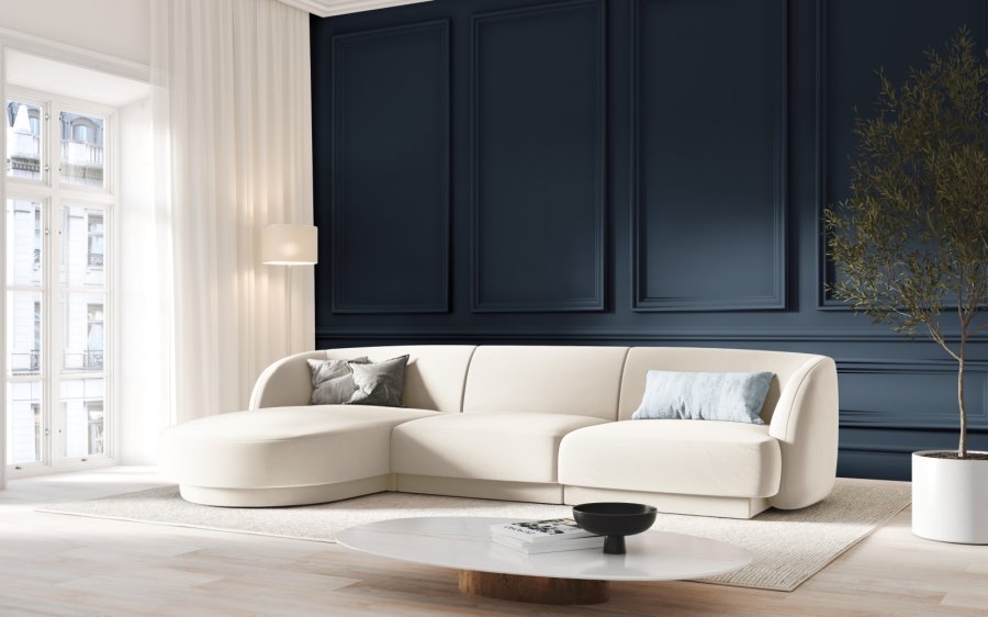 MICADONI Miley hjrnesofa, venstre, 4 sder - beige fljl og sort plast