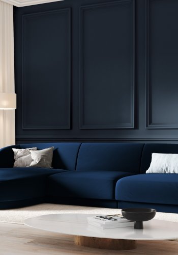 MICADONI Miley hjrnesofa, venstre, 4 sder - bl fljl og sort plast