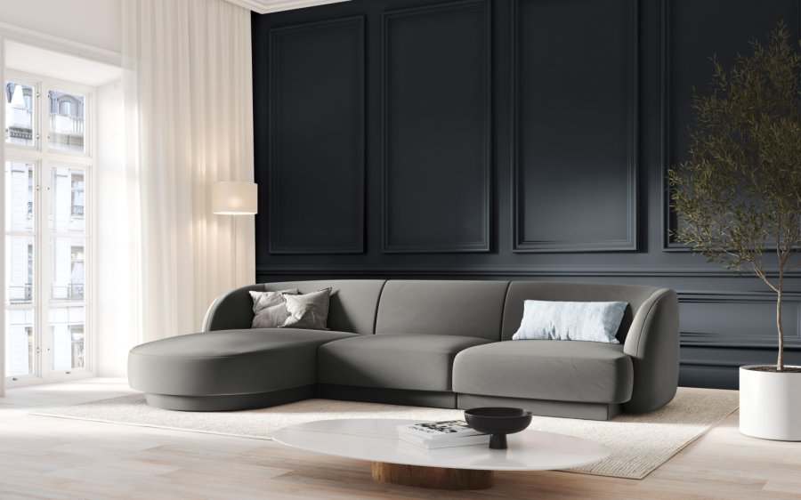 MICADONI Miley hjrnesofa, venstre, 4 sder - gr fljl og sort plast