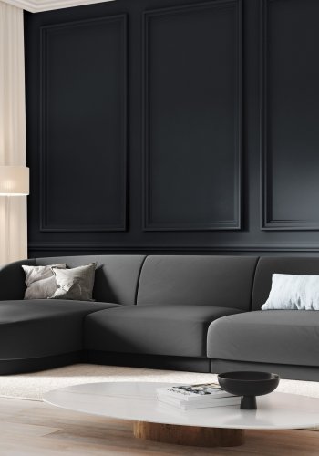 MICADONI Miley hjrnesofa, venstre, 4 sder - gr fljl og sort plast