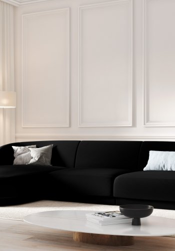 MICADONI Miley hjrnesofa, venstre, 4 sder - sort fljl og sort plast